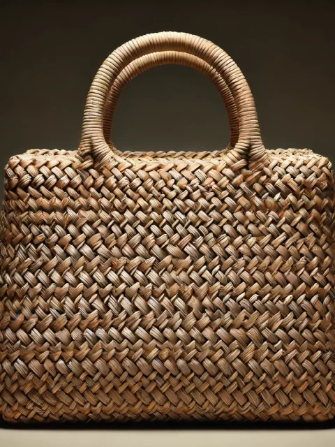 Example of a bag entirely made with industrially embroidered raffia fabric