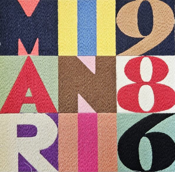 Ricamo ispirato all'arte di Boetti, full embroidery