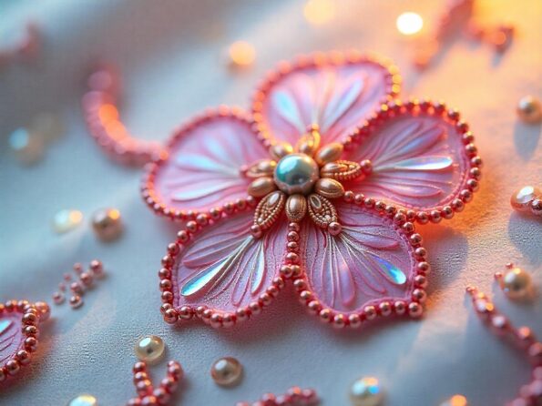 Esempio di ricamo perline e paillettes che formano un fiore