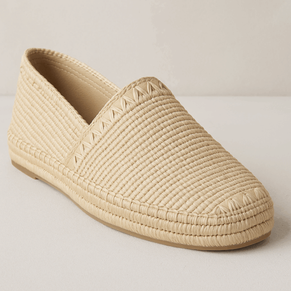 Esempio punto festone in rafia su scarpa espadrillas