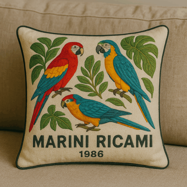 Cuscino Tropicale con Pappagalli Ricamati