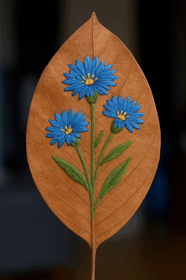 Fiore ricamato su foglia