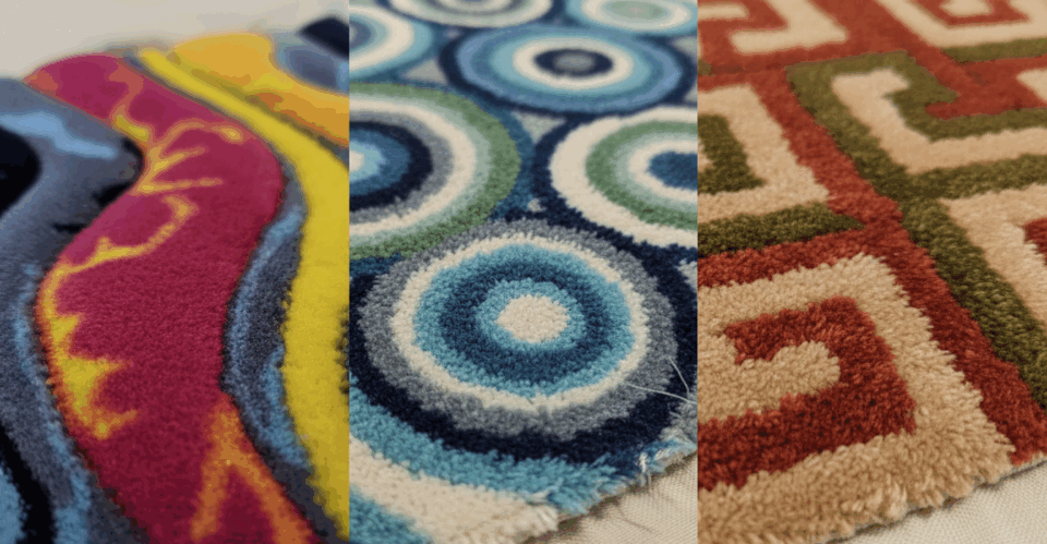 Esempio ricamo tufting pelo lungo multicolore 3d