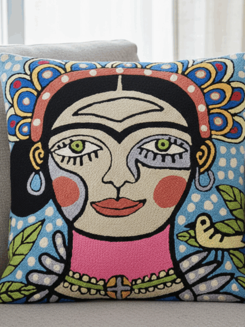 Cuscino ricamo Frida Kalho Chain Stitch