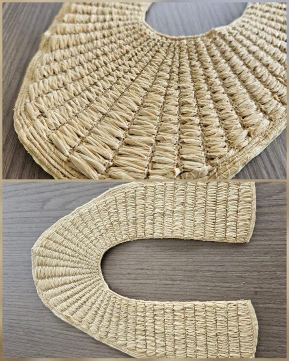 Ricamo in rafia FSC effetto fatto a mano con texture materica naturale